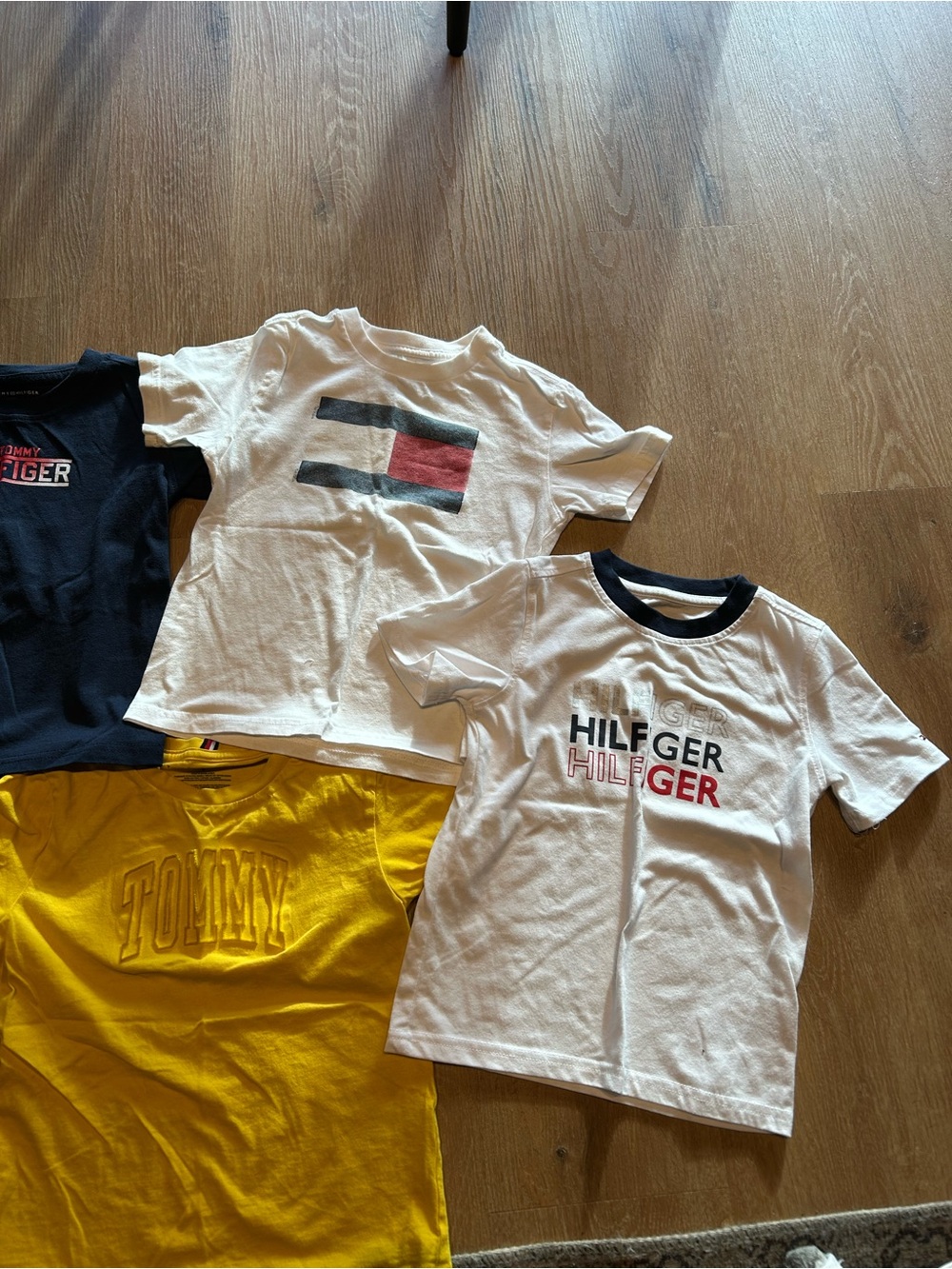 Tommy Hilfiger White Tee with Navy Trim and Red Logo Accent